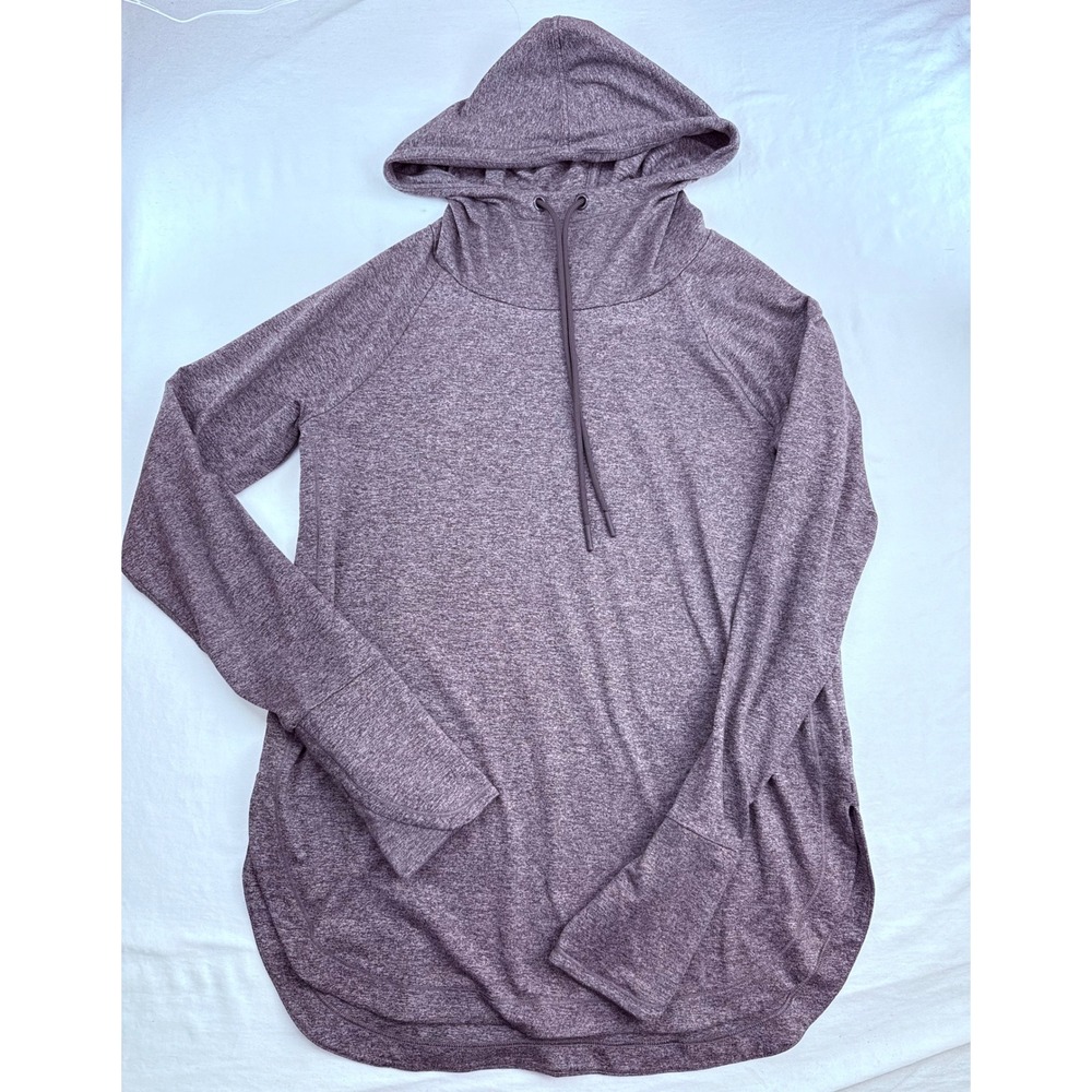 Athleta Womens Heathered Plum Funnel Neck Pullover Hoodie Tulip Hem XS 382882